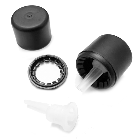 Tapón negro con precinto botella vidrio DIN18 410