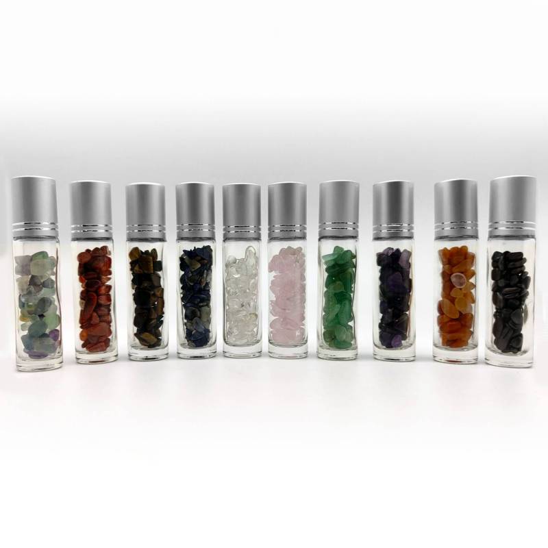 Frascos Roll-On com Pedras de Energia Natural para Óleos Essenciais