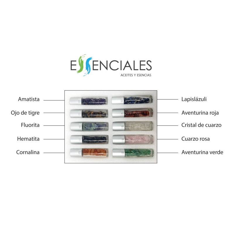 Botellas roll-on energético piedras naturales