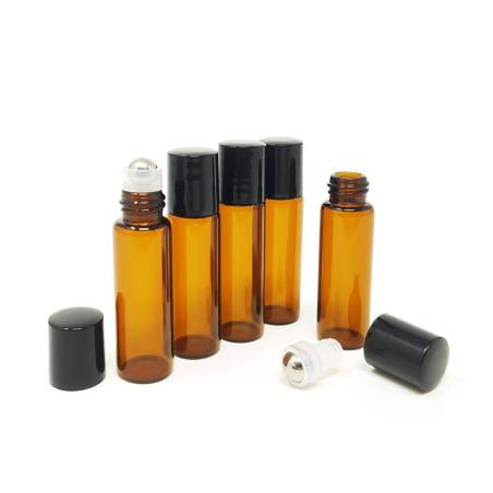 Roll-on-Flasche 5 ml aus bernsteinfarbenem Glas (Packung mit 5 Stück)