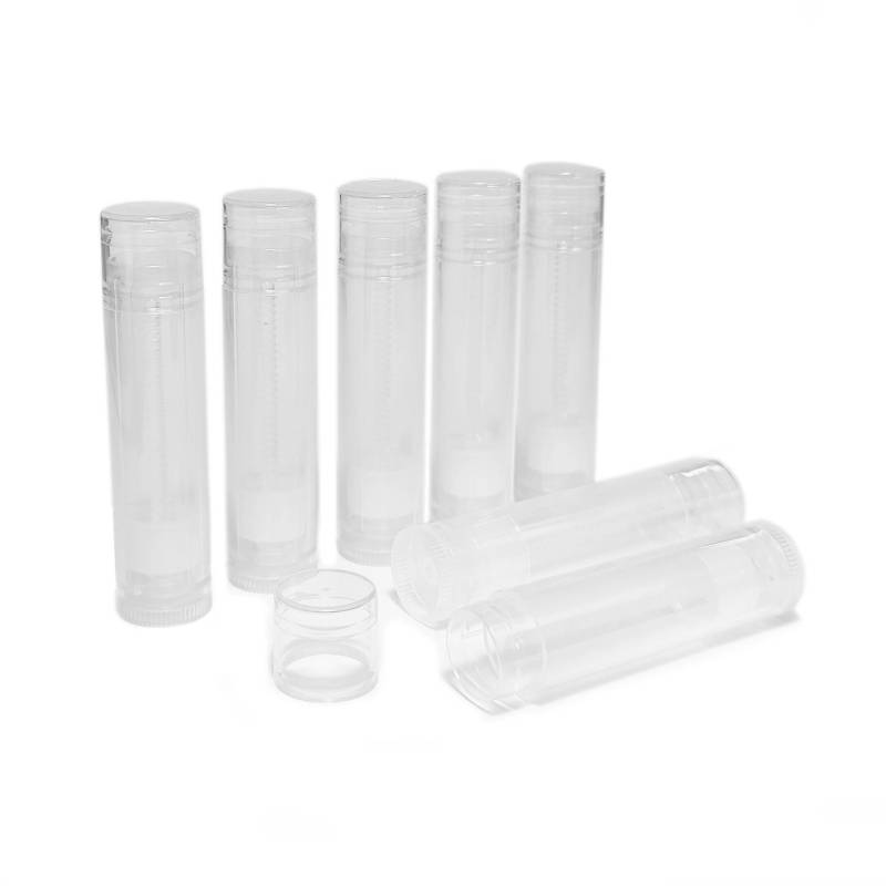 Tubos de bálsamo labial vazios, transparentes, pacote com 7 unidades.