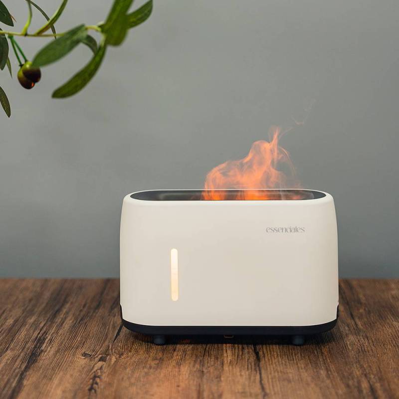 Difusor de aceites esenciales con efecto llama EssenVesta, color blanco.
