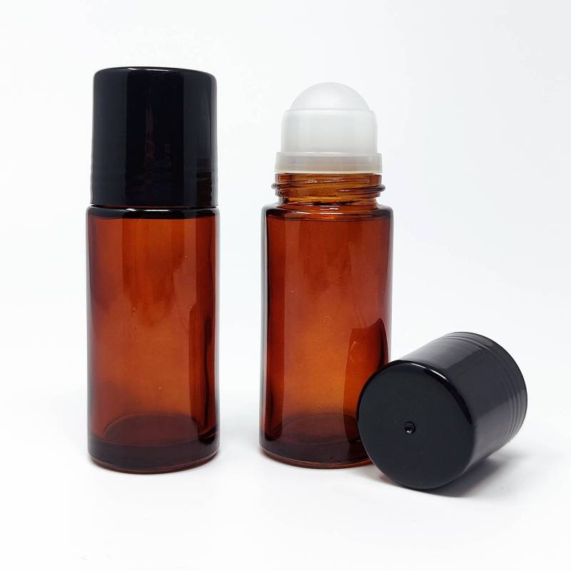 Botellas roll-on 50 ml vidrio ámbar con tapón rosca
