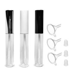 Tubes de brillant à lèvres, rechargeables avec entonnoir et égouttoir. Pack de 3 unités.