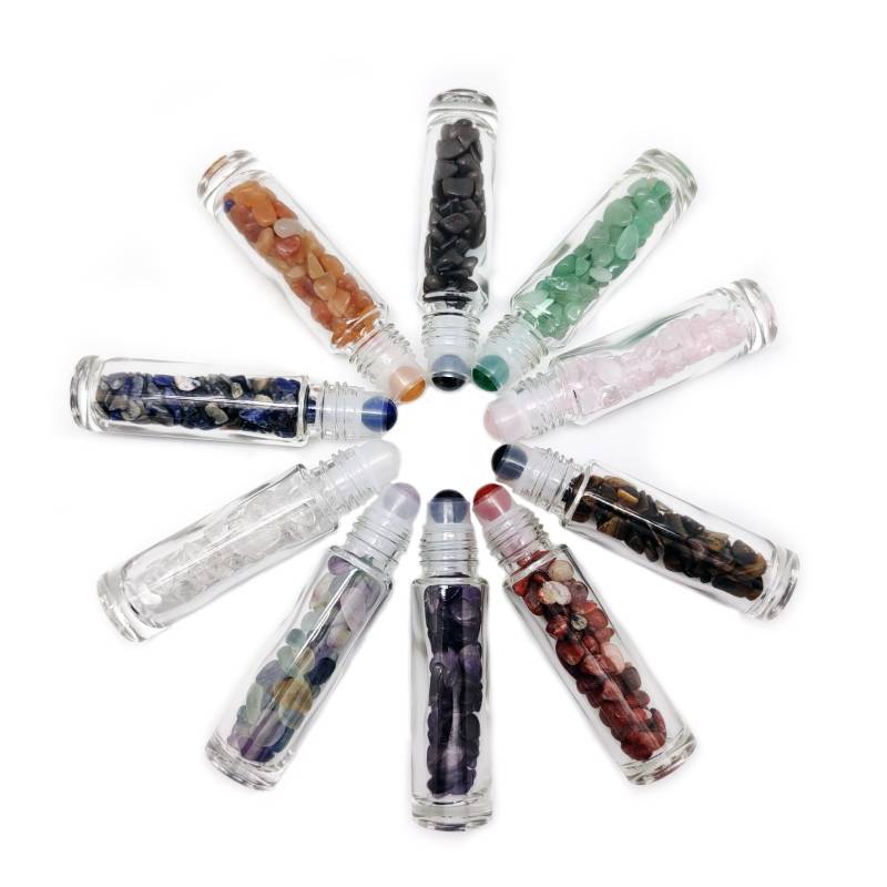 Frascos Roll-On com Pedras de Energia Natural para Óleos Essenciais