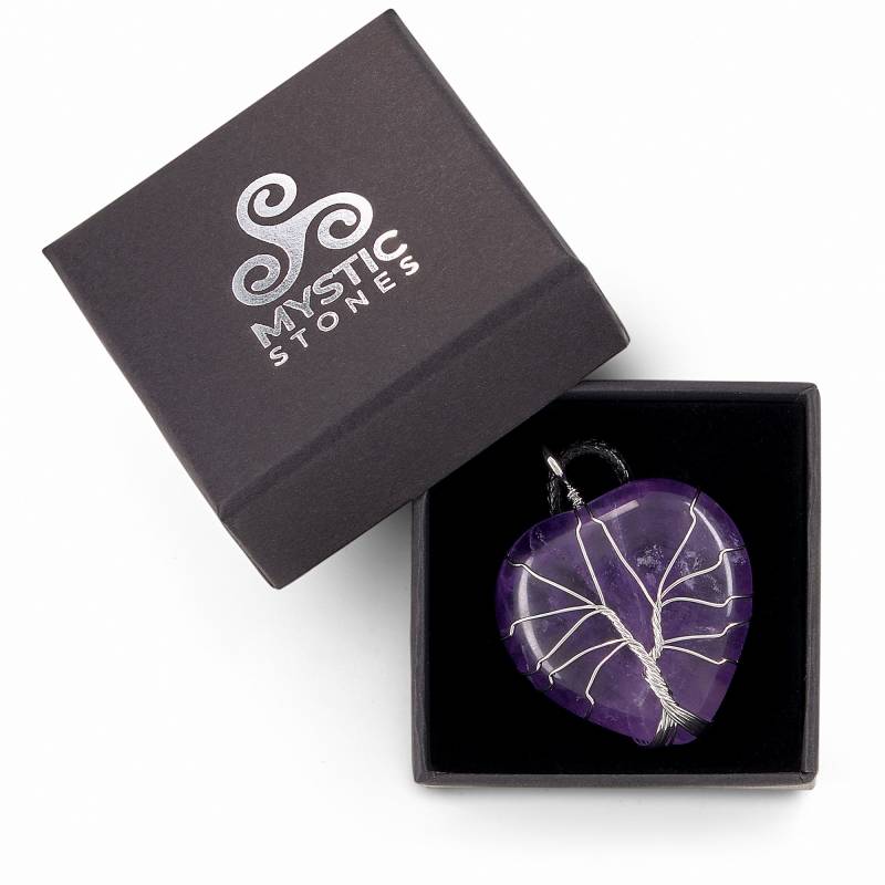 Colgante Corazón Amatista, piedra natural energética, amuleto protector y sanador.
