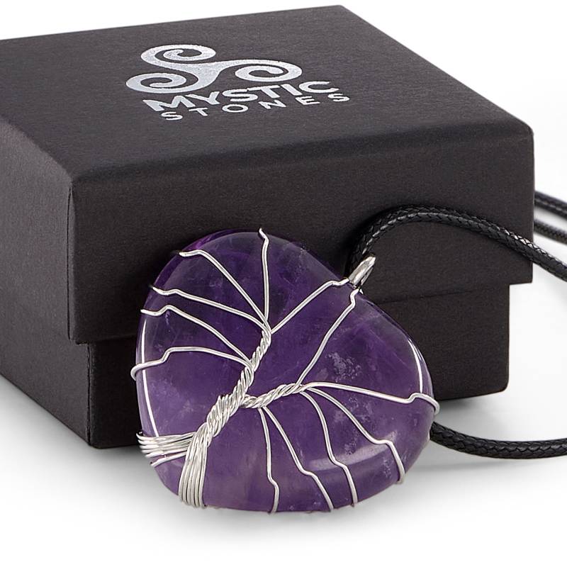 Colgante Corazón Amatista, piedra natural energética, amuleto protector y sanador.