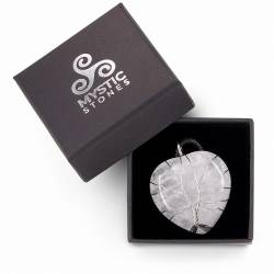 White Quartz Heart Pendant, natural energy stone, protective and healing amulet.