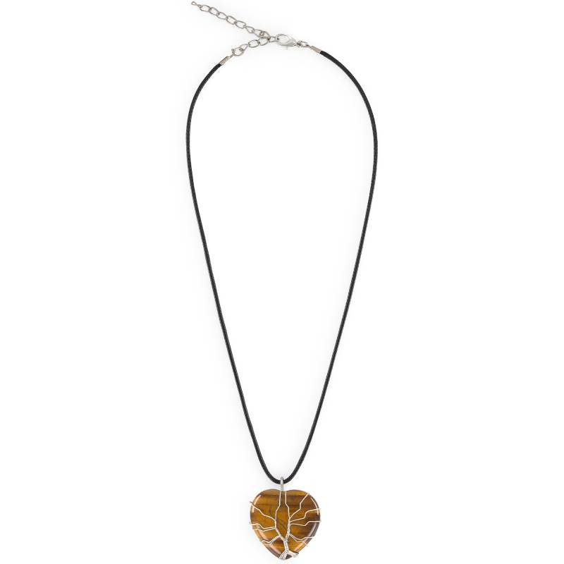 Colar Coração Olho de Tigre, pedra curativa que traz coragem, controle emocional e resiliência.