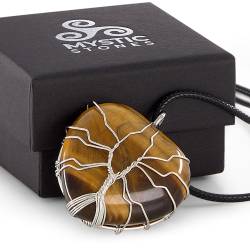 Colar Coração Olho de Tigre, pedra curativa que proporciona coragem, controle emocional e resiliência.