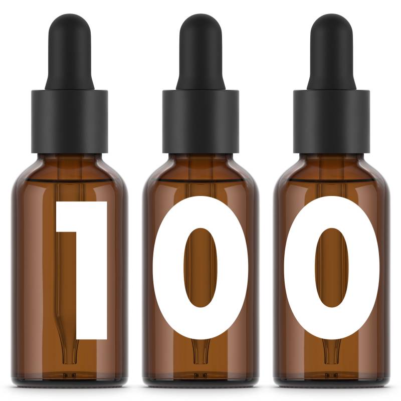 Bernsteinfarbene Glasflaschen 30 ml mit Pipette x100 Einheiten. Hohe Qualität.