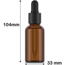 Bottiglia in vetro ambrato 30ml - Tappo contagocce - Confezione da 20