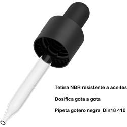 Tampa de pipeta de vidro com tetina de alta resistência.