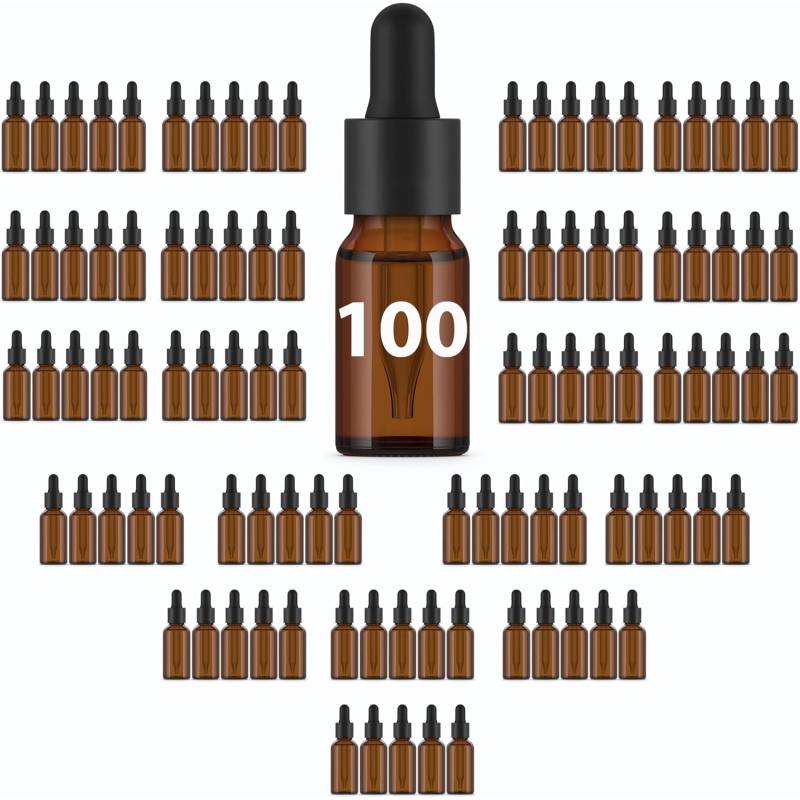 10ml Amber Glass Bottle Pack + Pipette Dropper Cap (100 sets)