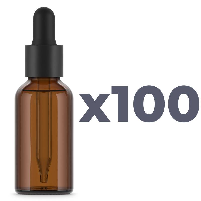 Bernsteinfarbene Glasflaschen 30 ml mit Pipette x100 Einheiten. Hohe Qualität.
