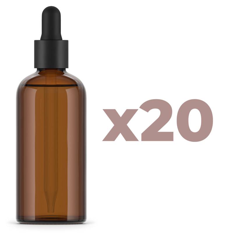 Bottiglia vetro ambra 100ml - Tappo pipetta - Confezione 20