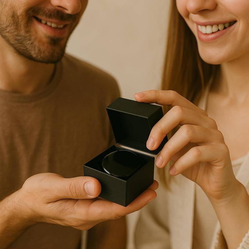 Flacher schwarzer Obsidianstein