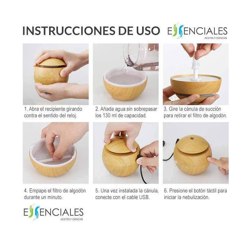 Difusor aceites esenciales SETTEN 130 ml USB