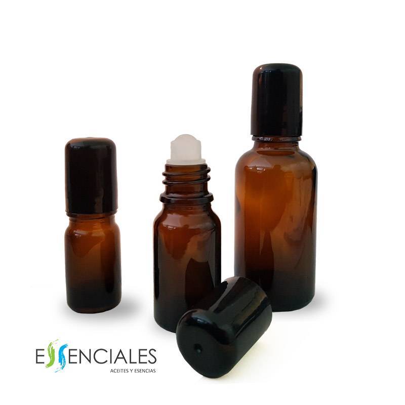 Rollon de vidrio, con tapón negro para botellas 10/30 ml DIN18