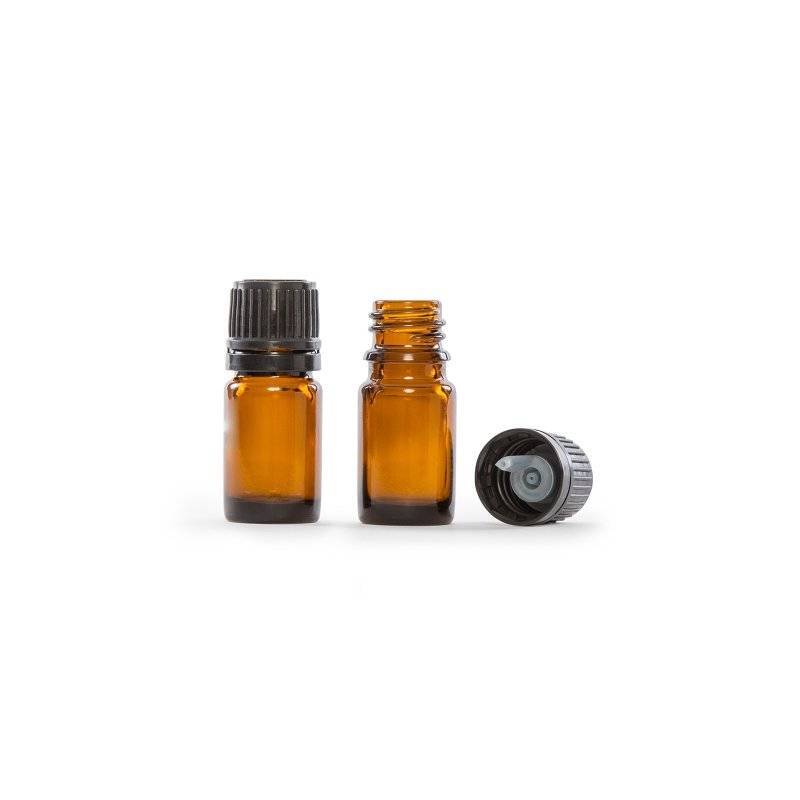 5ml Bottle Set - Glass - Amber Color (includes cap & plug)