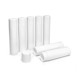 Tubos de bálsamo labial vazios, cor branca, pacote com 7 unidades.